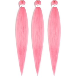BALINGHAIR Pre Stretched Braiding Hair Light Pink Kanekalon Braiding Hair Yaki Texture Hot Water Setting Professional Braids Hair 26 Inch(Light Pink-3Pcs)
