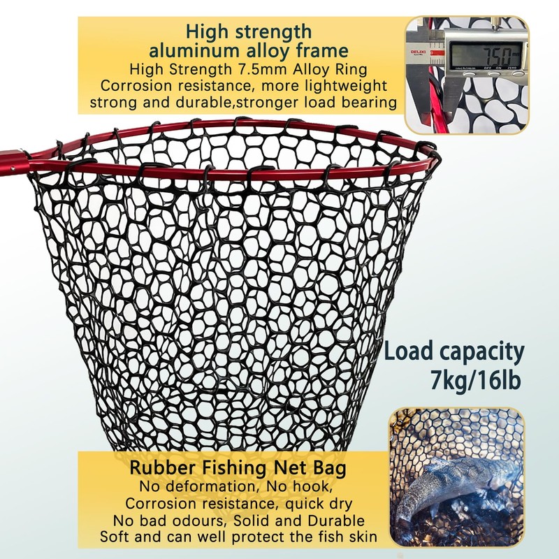 Fishing net (Foldable 19.68, Red, 38in)