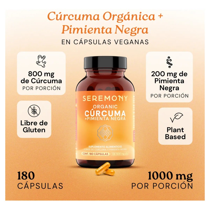 Crcuma Orgnica Pimienta Negra 180 Caps Veganas Seremony Sin Sabor