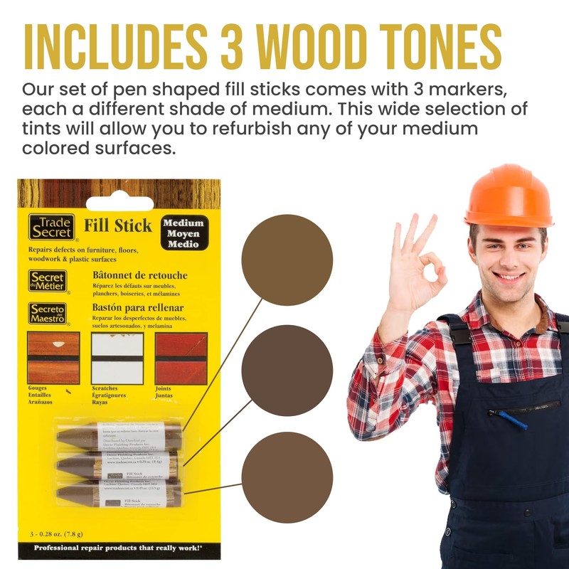Wood Scratch Repair Fill Stick for Medium Toned Surfaces (Set