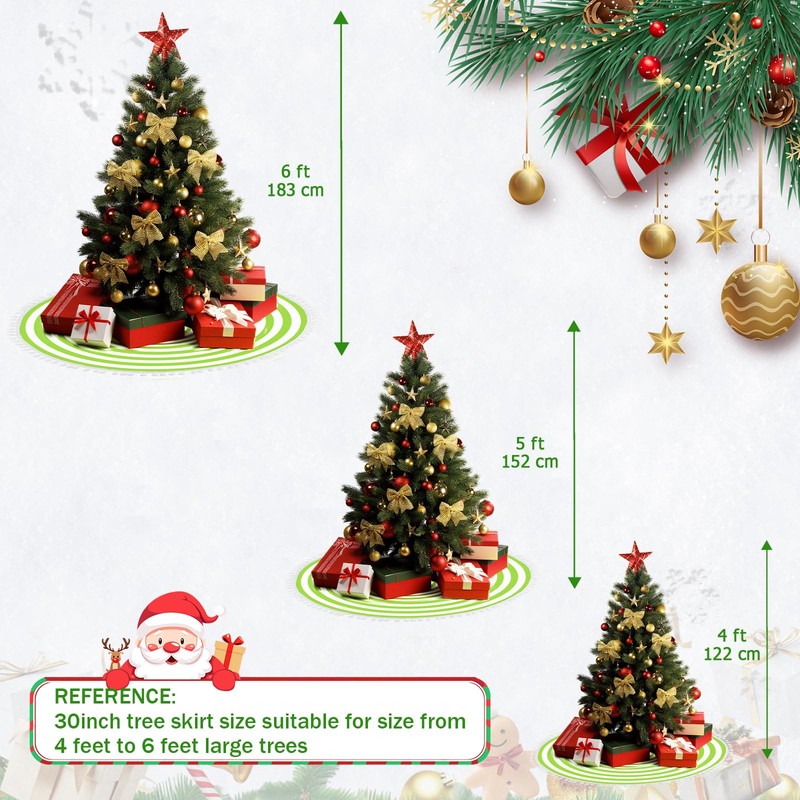 30 Inch Green and White Christmas Tree Skirt with Pom