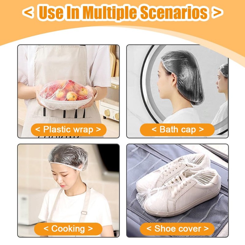 50PCS Individually Wrapped Disposable Shower Caps, Plastic Waterproof Elastic Hair