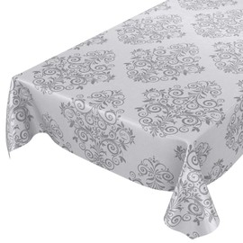 ANRO Wachstuchtischdecke Wachstuch Wachstischdecke Tischdecke abwaschbar Ranken Barock Arabeske Grau 220 x 140cm
