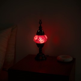 Selenly Turkish Moroccan Mosaic Table Lamp - Inspiring Handcrafted Turkish Lamp - Vibrant Turkish Light for Home Décor - Elegant Moroccan Accent Lighting (Red, Small)