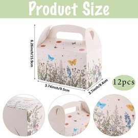 Beebeecraft 12Pcs Pink Floral Paper Gift Boxes Rectangle 3.7x6.3x3.7 Inch Daisy Butterfly Flower Gable Boxes with Handles for Candy Wedding Birthday Tea Bridal Shower Party Favor Supplies