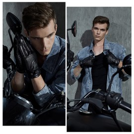 FIORETTO Mens Genuine Leather Driving Gloves Winter with Warm Wool Lined Touchscreen Sheepskin Gloves Black Large