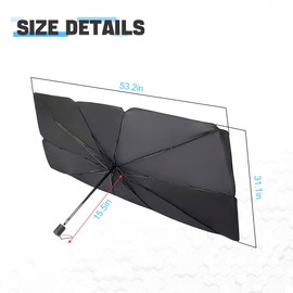 Blilo Car Windshield Sunshade Umbrella, Foldable Reflective Auto Front Window Shield Shade, Car Sun Visor for UV Rays and Heat Protection, Universal Windscreen Cover Keep Vehicle Cool (53''×31'')