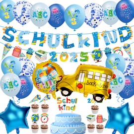 MUEZDUR SCHULKIND 2025 Decorative School Boy, Decorative School Girl 2025 Sugar Bags Banner, Sugar Bags Banner, Decoration ABC 123 School Child Motif, Confetti First Day of School Decoration