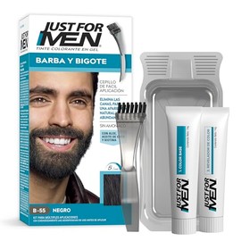 Just For Men Tinte Colorante en Gel para Barba y Bigote, Color Negro B55, Sin Amoníaco, Con Cepillo De Fácil Aplicación, 66ml