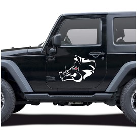 Wild Boar Sticker Film Decor for Car, Car Accessories, Wedge Head Motif Wild Sow Boar Hunting Hunter Forest Hunting Car Sticker (White, Large Set KX042 KX064)