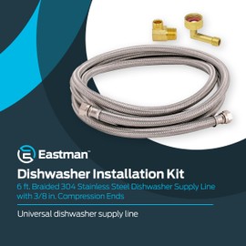 EASTMAN - Kit de instalación de lavaplatos, compresión de 3/8 Pulgadas, Codo MIP de 3/8 Pulgadas, Codo FHT de 3/4 Pulgadas, Conectores Trenzados de Acero Inoxidable para lavaplatos, 41045
