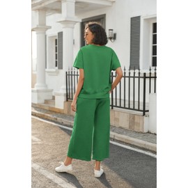 Misakia Summer Two Piece Sets for Women Casual Tracksuit Cute Drawstring Wide Leg Pants Airport Travel Outfit Women Green Xxl