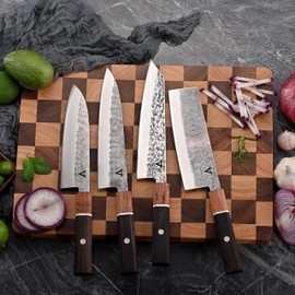 ARTIDGE 6Pcs Japanese Knife Set with Diamond Sharpening Plate & Bamboo Magnetic Strip, Solid Wood Octagonal Handle, High Carbon Steel Professional Chef Knife Set for Home and Commercial Use