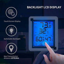 Number-one Indoor Outdoor Thermometer Humidity Monitor, Wireless Digital Hygrometer Humidity Temperature Sensor Large Touchscreen Backlight, Humidity Gauge Meter Cold Resistant Weatherproof