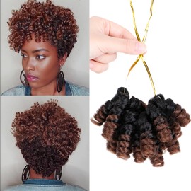 PHOCAS 3 Packs Synthetic Short Curly Crochet Hair for Black Women Short Crochet Braids(10'' 20roots/pack Black to Brown)