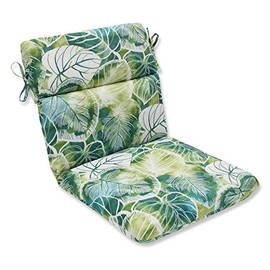 Pillow Perfect Tropic Floral Indoor/Outdoor 1 Piece Split Back Round Corner Chair Seat Cushion with Ties, Deep Seat, Weather, and Fade Resistant, 40.5" x 21", Green/Ivory Key Cove, 1 Count