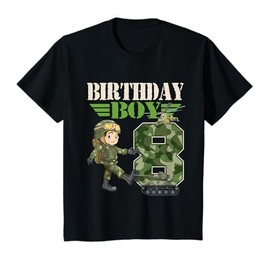 Kids 8th Birthday Military Themed Camo Boys 8 Yrs Old Soldier T-Shirt