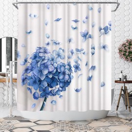 WELMECO Hydrangea Flower Shower Curtain Nature Flower Shower Curtain Elegant Bathroom Set Polyester Fabric, 72x72inch (Blue)