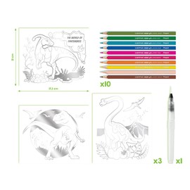Maped Aqua'Art Dino 907058 Colouring Set Including 10 x Watercolour Pens and 3 x Templates on Metallic Boards Multi-Coloured