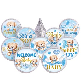 504 Pieces Boy Girl Baby Shower Favors Stickers Mini Kisses Candy Stickers Chocolate Drop Labels Wrappers Little Cutie Baby Shower Decoration for Baby Shower Sprinkle Birthday Party (Blue Bear)