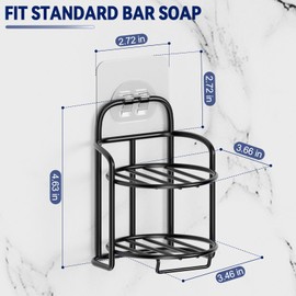 2-Tier Shower Soap Shampoo Bar Holder, Self Adhesive & Freestanding Draining Soap Dish Caddy for Bathroom Wall Accesories Decor Black
