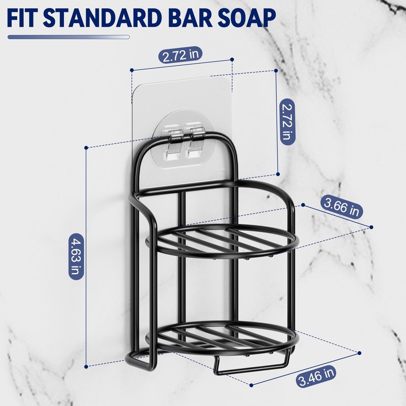 2-Tier Shower Soap Shampoo Bar Holder, Self Adhesive & Freestanding