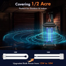 Bug Zapper for Outdoor & Indoor, 1/2 Acre Coverage Mosquito Lamp with 18W Bulb & 4400V High-Voltage, 100% Improvement in Mosquito Control Effect, Electric Fly Trap for Patio, Backyard, Home