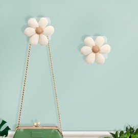 LIYAZHIL 2 Pack Adhesive Wall Hooks Flower Wooden Hooks for Hanging Towel Coat Sticky Hooks for Bathroom Shower Kitchen (Beige)