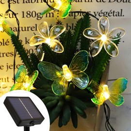 Cherry Blossom Flower String Lights Butterfly Fairy Lights for Bedroom, 20LED Solar String Lights Floral Garland Cute Lights for Outdoor Decor, Wedding, Christmas Decorations (Warm White)