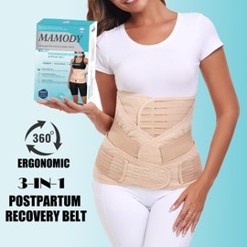 MAMODY 3 in 1 Postpartum Belly Support Recovery Wrap – Postpartum Belly Band (Beige, L)