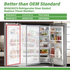 W10830274 Refrigerator Door Gasket Compatible with Whirlpool Maytag Kitchen Aid Jenn Air, Replacement W10294127 W10443273 4454925 AP6027236 PS11759518 EAP11759518