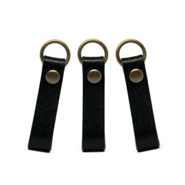Tochigi Leather Zipper Pulls, Set of 3, Simple Type, Cowhide Leather (Black/Antique Gold)