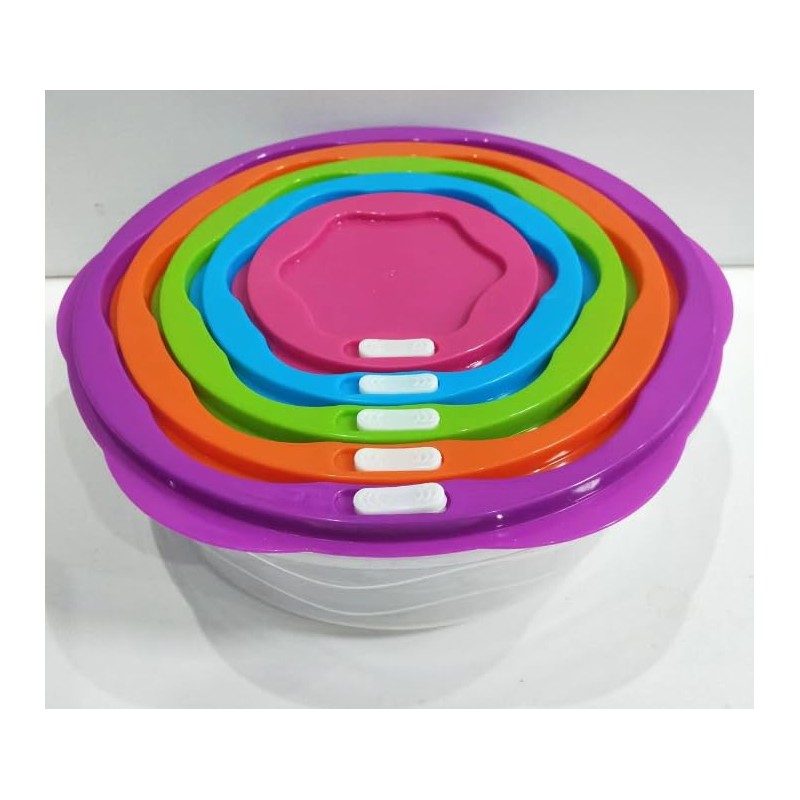 Mr.Gadget's Solutions 5-Piece Hexagonal Plastic Bowl Set with Snap-Lock Lids