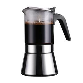 SIXAQUAE Induction Moka Pot, Crystal Glass-top & Stainless Steel Stovetop Espresso Maker,Classic Italian coffee maker (160ml)