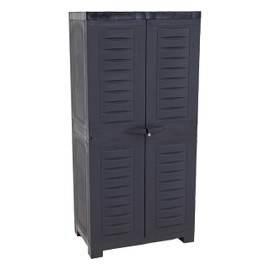 Sunnydaze Plastic Lockable Storage Cabinet - Versatile Plastic Storage Cabinet with Doors and 3 Adjustable Shelves - Tool-Free Assembly - Charcoal - 48.75" H