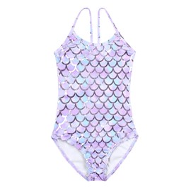 QPANCY - Traje de baño de una pieza con diseño de sirena, color arcoíris, (Fish Scale), 10-11Y/ Height: 57"