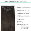 DOORES Clip-In Real Hair Extensions, Dark Brown, 40 cm, 16