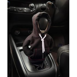 Unifizz 2Pcs Car Gear Shift Cover Mini Hoodie Automotive Interior Accessories Shift Knobs Fashionable Hooded Shirt Trim (Black+Red)