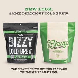 Bizzy Organic Cold Brew Coffee | Espresso Blend | Coarse Ground Coffee | Medium-Dark Roast | Micro Sifted | Specialty Grade | 100% Arabica | Brew Bags | 4 Count | Makes 14 Cups
