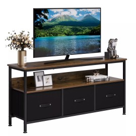 Unbranded Dresser TV Stand w/3 Deep Drawers & 2 Tiers Shelves for Bedroom Brown & Black