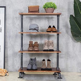 Industrial 4-Tier Pipe Rack Shoe Storage Shelves Vintage Display Rack, Home Boutique Office Storage Organizer, Bag/Bookshelf/Tool Holder 27.6ââ x 11.8ââ x 43.3ââ