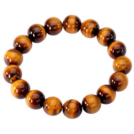 Jewboo Original Natural Yellow Tiger Eye Gemstone 12mm Smooth Round Beads Stretch Unisex