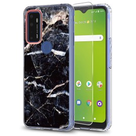 GORGCASE AT&T Radiant Max 5G 6.8"/Cricket Dream 5G/Cricket Innovate 5G/AT&T Fusion 5G W/HD Screen Protector(2 Pack),Slim Anti-Scratch Bumper Armor Shockproof Girl Women Protective Cover Black Marble