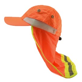 Glory Max High Visibility Reflective Work Safety Bucket Hat Cap Mesh Neck Flap (Baseball Cap Style Orange 1pc)