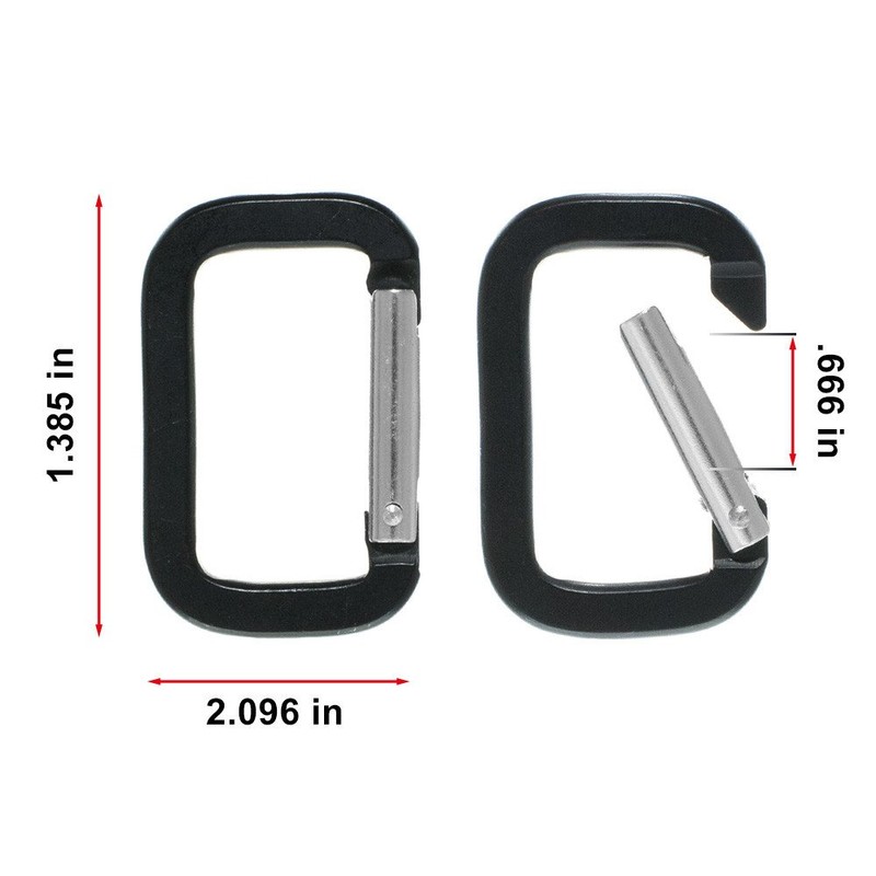 Craft County Aluminum Rectangle Carabiners (Black, 5 Pack)