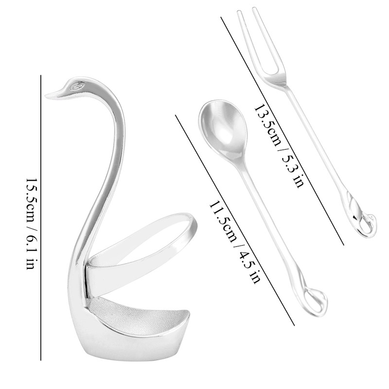 Stainless Steel Swan shaped Fork Spoon Holder with 3 Spoons
