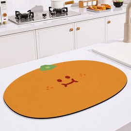 Cartoon Dish Drying Mat for Kitchen Countertop Polyester Absorbent Drying Pad Non Slip Dish Drainer Mats Washable Dish Rack Pad Coffe Mats for Decoration, 15.7 x 19.6 Inches, Persimmon