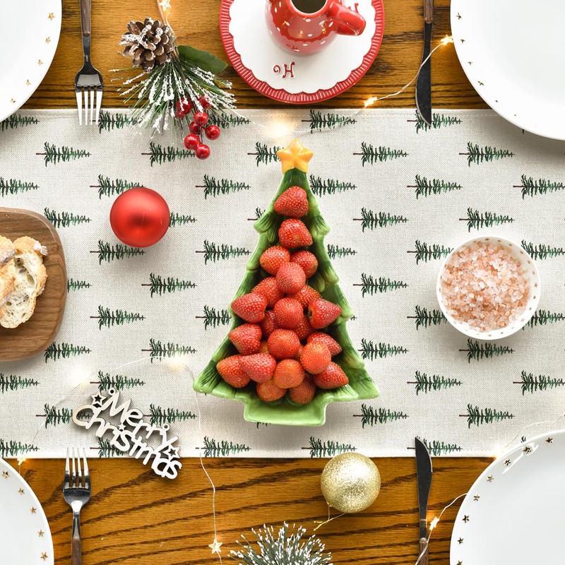 Artoid Mode Green Trees Christmas Table Runner, Winter Xmas Kitchen
