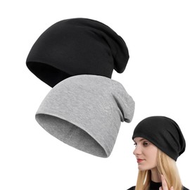 Pack of 2 Comfort Soft Beanie Children, Fashion Simplicity Beanie Men, Slouch Hat for Spring, Autumn and Winter (Black and Light Grey)