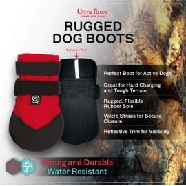 Ultra Paws Rugged Dog Boots and Paw Protectors for Small, Medium and Large Dogs Red (Size 4)